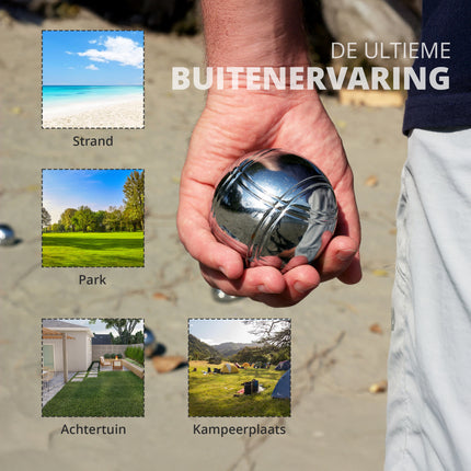 Jeu de Boules Set - 8 RVS Ballen + Jack + Meetpin - Inclusief Draagtas - Ideal voor Groepen, Recreanten & Beginners