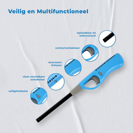 Gasaansteker 26 cm – Blauw Aansteker – Keukenaansteker – Kinderslot – Voor Kaarsen, BBQ, Keuken en Kamperen – Navulbaar