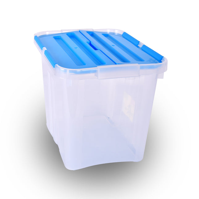 Opbergbox | 24 Liter | Blauw | Transparant | Waterdicht | Stapelbare opbergbox | Met Klapdeksel