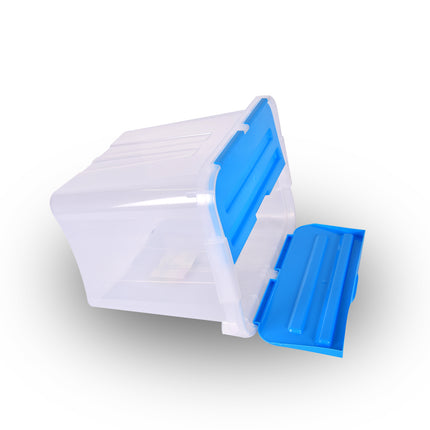 Opbergbox | 24 Liter | Blauw | Transparant | Waterdicht | Stapelbare opbergbox | Met Klapdeksel
