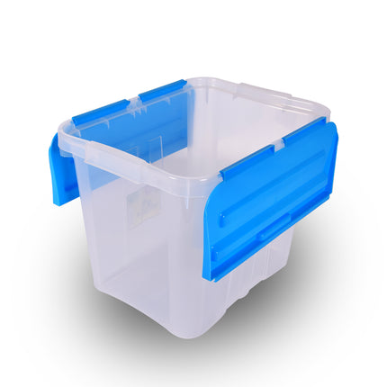 Opbergbox | 24 Liter | Blauw | Transparant | Waterdicht | Stapelbare opbergbox | Met Klapdeksel