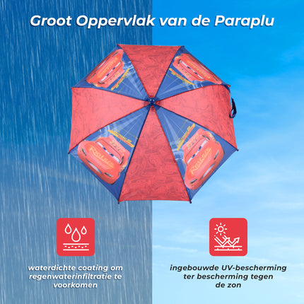 Donker Blauwe & Rode Paraplu | 55.5cm Lengte |  Metaal & Polyester | Niet Automatisch | 68cm Breed | Paraplu voor Kinderen vanaf 3 Jaar | Geschikt voor Jongens Meisjes 