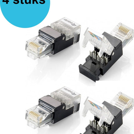 4 stuks kabel-connector RJ-45 Zwart, Transparant RJ45 connectoren - Stekker - Connector - Cat5E - Cat6 - Plugs - Connector stekker - UTP - Ethernet - Internet plug - Netwerkstekker
