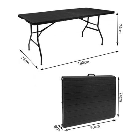 Praktische Vouwtafel: Veilig en Stijlvol - Grote Houtlook Klaptafel voor Terras, Camping en Meer - Eenvoudig Inklapbaar met Veiligheidsgrendel - Handige Buffettafel en Koffertafel - Afmetingen: 180 x 76 x 74 cm - Kleur: Zwart