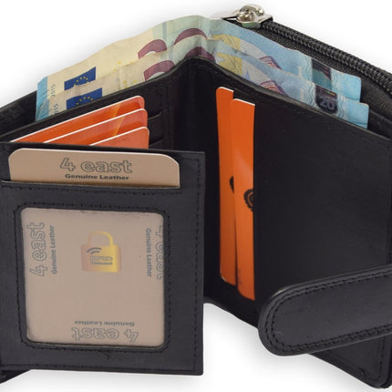 Compacte Leren Rits Portemonnee | Nappa leer | heren/dames portemonnee | betaalbare Portefeuille van echt Leer -duurzaam ruim en veilig | Anti Skim |zwart - Unisex - heren portemonnees