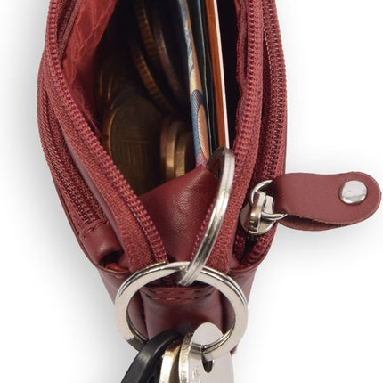 Autosleutel RFID Antidiefstal Sleutel Etui- RFID ALLEEN JE PASJES - Hoesje Sleuteletui portemonnees - portemonnee etui - ring portemonnee - pasjeshouder met rits - rits portemonnee - 3 ritsen portemonnee - buffelleer -4E-009-bordeaux rood