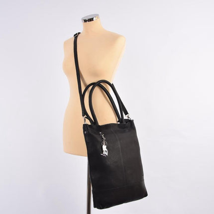 Shopper met sleutelhanger en natuurlijk inclusief portemonnee, Leren Shopper Haifa 4east zwart