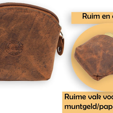 Portemonnee briefgeld muntgeld en creditcard - pasjes - vakantie portemonnee - Compact portemonnee - Buffelleer portemonnee - Kleine portemonnee - Portemonnee - Ronde portemonnees