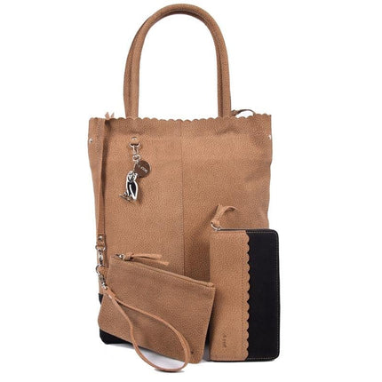 Shopper van 4East met kleine portemonnee, Leren Shopper Zichron 4East bruin