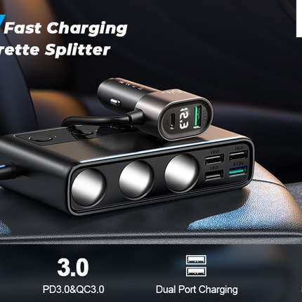 Premium Auto Sigarettenaansteker Splitter - 6 Poorten USB (PD+QC3.0+USB*4) - Autolader USB - Autolader Splitter - 154W 12V/24V onafhankelijke schakelaars DC sigarettenaansteker autolader voor alle auto-apparaten
