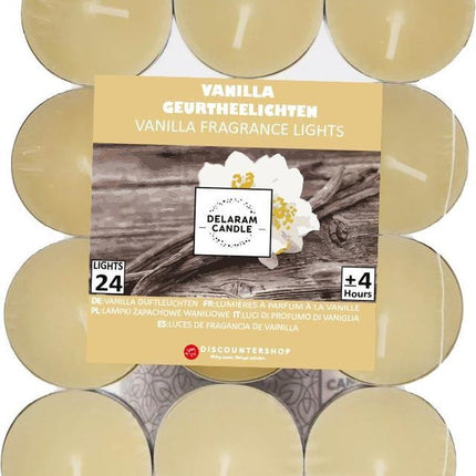 Geur Theelichten met 9 Branduren | Geur Waxinelichtjes | Geurtheelichten Vanille | 24 stuks Goodkope Theelichten met Geur 