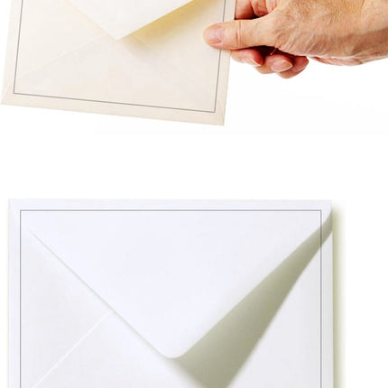 156x luxe wenskaartenveloppen C6 120x185mm - 12x18.5 cm - 120 grams wit crème - envelop met borderline