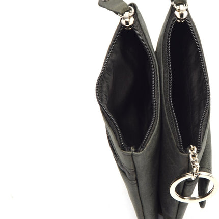 4East® |Sleuteletui portemonnee|Zwart | portemonnee etui - ring portemonnee - pasjeshouder met rits - rits portemonnee - 3 ritsen portemonnee - buffelleer portemonnee - portemonnee met RFID  