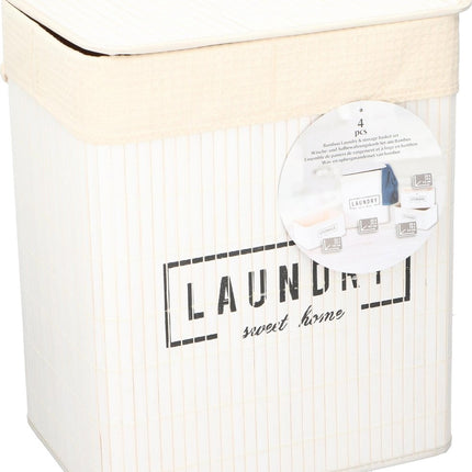 Set manden - bamboe - 4-delig - wasmand en 3 opbergmanden - wit