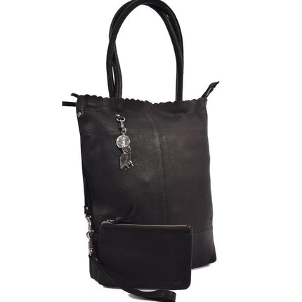 Shopper met sleutelhanger en natuurlijk inclusief portemonnee, Leren Shopper Haifa 4east zwart