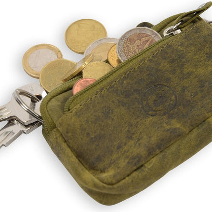 Autosleutel RFID Antidiefstal Sleutel Etui- RFID ALLEEN JE PASJES - Hoesje Sleuteletui portemonnee - portemonnee etui - ring portemonnee - pasjeshouder met rits - rits portemonnee - 3 ritsen portemonnee - buffelleer -4E-009 -Olive
