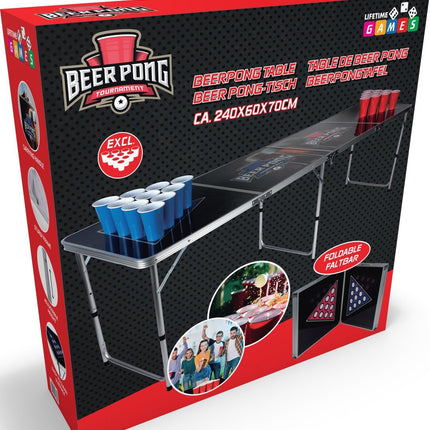 Lifetime Games Beerpong-Tafel - Opgezet 240 x 60 x 70 cm - Opvouwbaar tot 60 x 60 x 15 cm - met Handvat