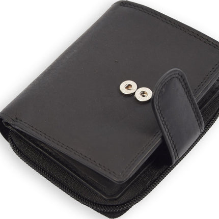 Compacte Leren Rits Portemonnee | Nappa leer | heren/dames portemonnee | betaalbare Portefeuille van echt Leer -duurzaam ruim en veilig | Anti Skim |zwart - Unisex - heren portemonnees