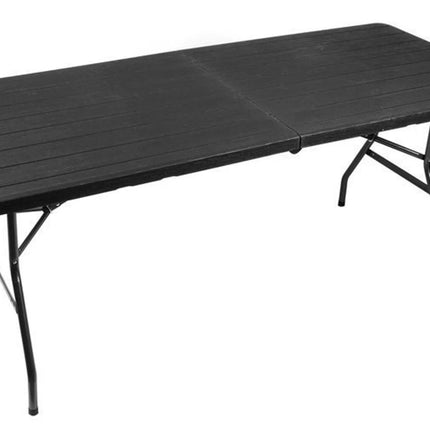 Praktische Vouwtafel: Veilig en Stijlvol - Grote Houtlook Klaptafel voor Terras, Camping en Meer - Eenvoudig Inklapbaar met Veiligheidsgrendel - Handige Buffettafel en Koffertafel - Afmetingen: 180 x 76 x 74 cm - Kleur: Zwart