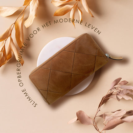 Portemonnee met Ritssluiting - Leren Dames Portemonnee met Muntvak - RFID Portefeuille - 19.5x10x2 cm