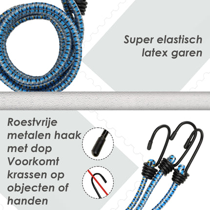 Snelbinders Fiets – 3 Stuks 80cm Ø8mm – Elastische Bagagespanners met Haken – Blauw Assorti – 6-Armige Bagagebinder voor Fiets & Bagagedrager