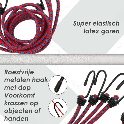 Spinbinder Fiets 4 Stuks (80cm Ø8mm) - - Elastische Bagagespanners met Haken - Rood Assorti Bagagebinders - 8-Armig