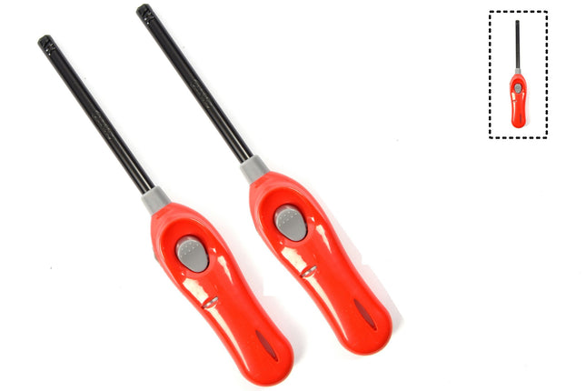 Aansteker met kinderbescherming - Barbecue aansteker - Pakket van 2x stuks BBQ aanstekers navulbaar| A Kwaliteit |Kinderbescherming/Kinderslot |2x Rood| 26 cm