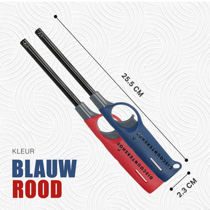 Navulbare Elektrische Gasaanstekers Set van 2 - 25.5cm - Beste Aansteker voor BBQ, Kaarsen en Keuken - Rood & Blauw
