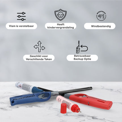 Navulbare Elektrische Gasaanstekers Set van 2 - 25.5cm - Beste Aansteker voor BBQ, Kaarsen en Keuken - Rood & Blauw