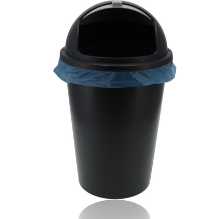 Prullenbak 50 Liter Zwart - Ronde Afvalemmer met Schuifklep voor Keuken & Kantoor
