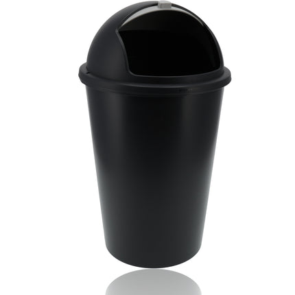 Prullenbak 50 Liter Zwart - Ronde Afvalemmer met Schuifklep voor Keuken & Kantoor