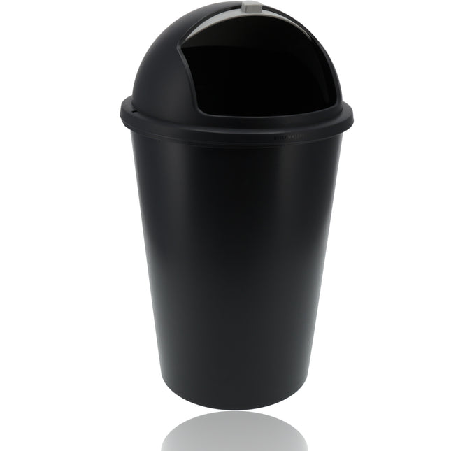 Prullenbak 50 Liter Zwart - Ronde Afvalemmer met Schuifklep voor Keuken & Kantoor