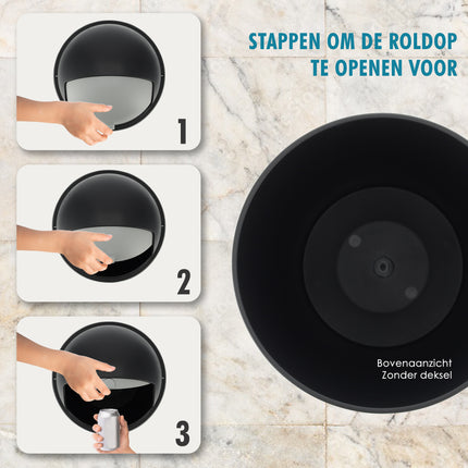 Prullenbak 50 Liter Zwart - Ronde Afvalemmer met Schuifklep voor Keuken & Kantoor