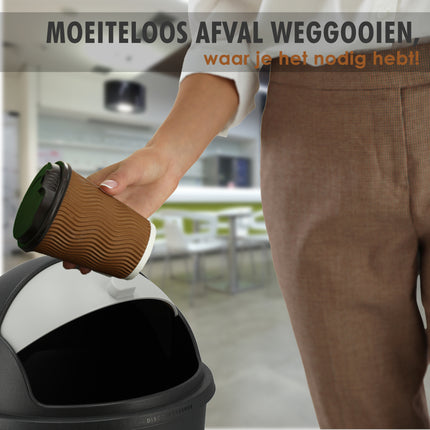 Prullenbak 50 Liter Zwart - Ronde Afvalemmer met Schuifklep voor Keuken & Kantoor