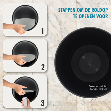 Roll Prullenbak 25 Liter met Schuifklep - Zwart/Antraciet  Roll Afvalemmer met Deksel