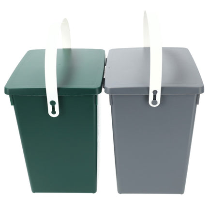 Mini Prullenbakken Set van 2 - 4.5 Liter elk | Tafel Prullenbak met Deksel en Handgreep | Bio Recyclebaar Kunststof - Groen en Grijs 