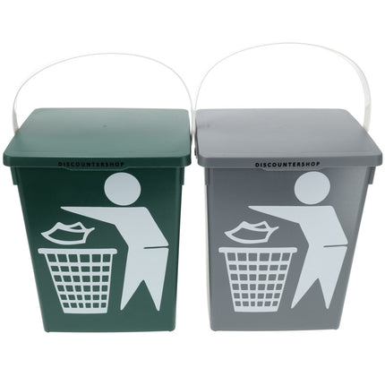 Mini Prullenbakken Set van 2 - 4.5 Liter elk | Tafel Prullenbak met Deksel en Handgreep | Bio Recyclebaar Kunststof - Groen en Grijs 