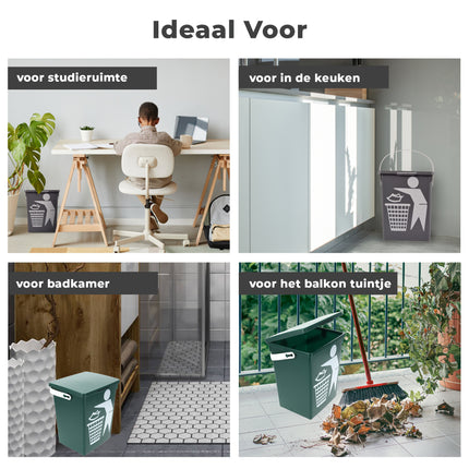 Mini Prullenbakken Set van 2 - 4.5 Liter elk | Tafel Prullenbak met Deksel en Handgreep | Bio Recyclebaar Kunststof - Groen en Grijs 