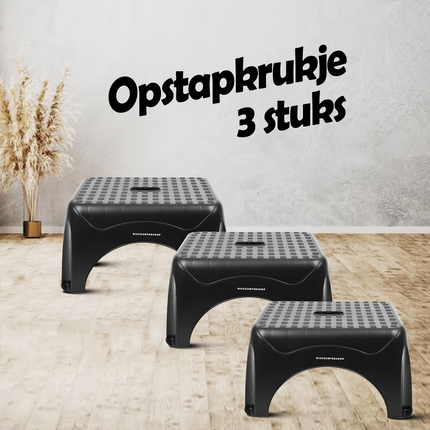 3 X Opstapkrukje Max. belastbaar gewicht 150 KG Opstapkrukje - opstapje/trappetje zwart met anti-slip -150 kg - oppervlak 45 x 31.5 cm