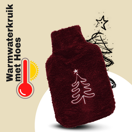 Warmte en Comfort in Een - Rode Warmwaterkruik met Hoes - Perfect voor Kerst - 21.5cm x 34.5cm