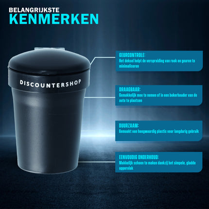 Auto asbak / Geurloze Auto Asbak / Met led verlichting / incl"GRATIS BATTERIJ" - Zwart