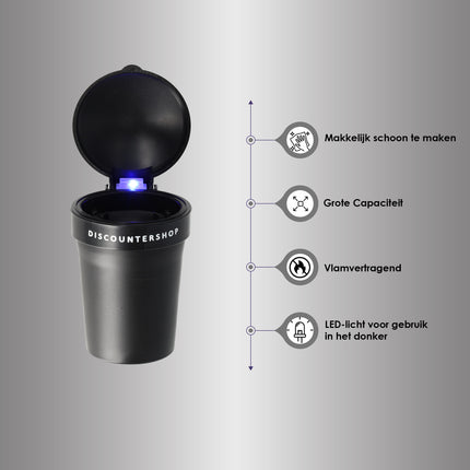 Auto asbak / Geurloze Auto Asbak / Met led verlichting / incl"GRATIS BATTERIJ" - Zwart