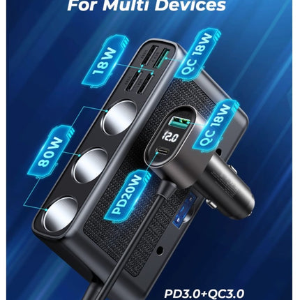 Premium Auto Sigarettenaansteker Splitter - 6 Poorten USB (PD+QC3.0+USB*4) - Autolader USB - Autolader Splitter - 154W 12V/24V onafhankelijke schakelaars DC sigarettenaansteker autolader voor alle auto-apparaten