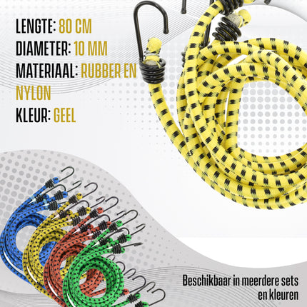 Spinbinder 80 cm Ø 10 mm - 4 Stuks Geel - 8 Elastische Armen & Haken - Bagagespin / Bagagebinder - Ideaal voor Fiets, Auto & Motor