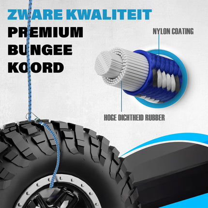 Bagagebinder 80 cm Ø 10 mm – 4 Stuks - Sterke Spinbinder met 8 Elastische Armen & Haken – Blauw/Zwart – Voor Fiets, Auto & Motor Transport