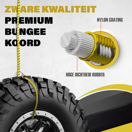 Spinbinder 80 cm Ø 10 mm - 4 Stuks Geel - 8 Elastische Armen & Haken - Bagagespin / Bagagebinder - Ideaal voor Fiets, Auto & Motor
