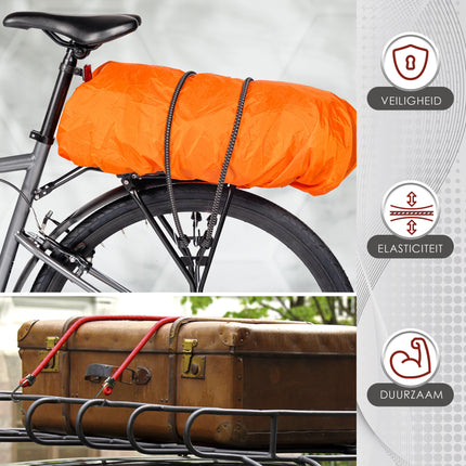 Spinbinder 80 cm Ø 10 mm - 4 Stuks Geel - 8 Elastische Armen & Haken - Bagagespin / Bagagebinder - Ideaal voor Fiets, Auto & Motor