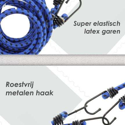 Bagagebinder 80 cm Ø 10 mm – 4 Stuks - Sterke Spinbinder met 8 Elastische Armen & Haken – Blauw/Zwart – Voor Fiets, Auto & Motor Transport
