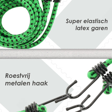 Spinbinder Fiets Set van 4 - 80 cm Ø 10 mm - Groen met Zwarte Strepen - 8 Elastische Armen & Haken - Bagagespin voor Fiets, Motor & Auto