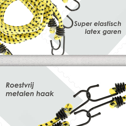 Spinbinder 80 cm Ø 10 mm - 4 Stuks Geel - 8 Elastische Armen & Haken - Bagagespin / Bagagebinder - Ideaal voor Fiets, Auto & Motor